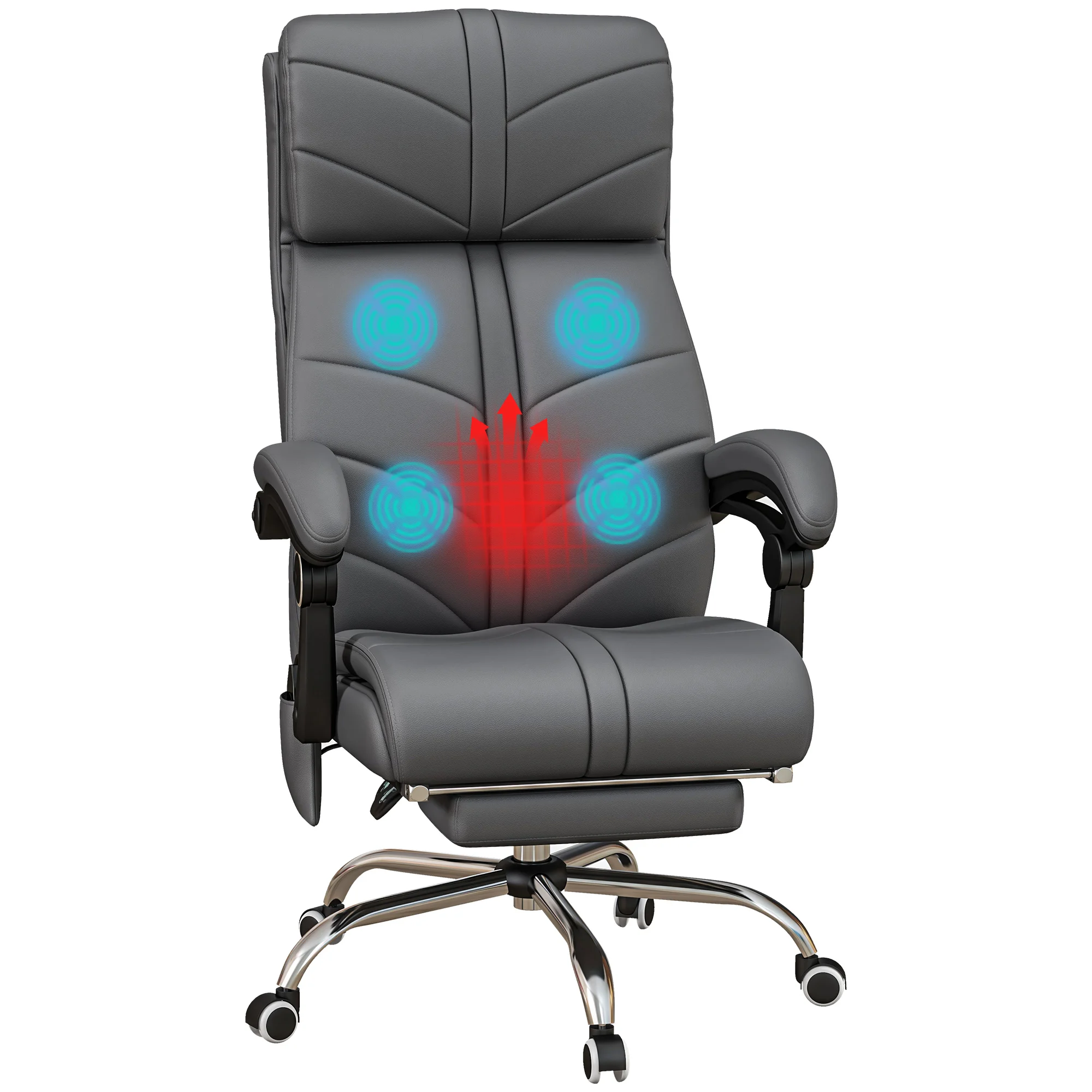 Vinsetto Executive Massage Officehair, Computer Desk Chair, Pu Leather Heated Reclining Chair with Adjustable Height