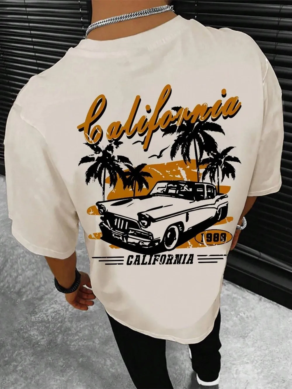 European and American men's summer retro 1988 landscape print soft and breathable round neck T-shirt outdoor street top
