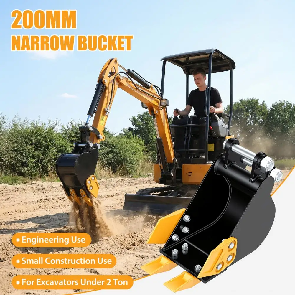 7.87-inch Excavator Bucket, Narrow Backhoe Bucket, Steel Trench Excavation Bucket With Teeth, For 0.8 To 1.8 Ton Excavators view 5