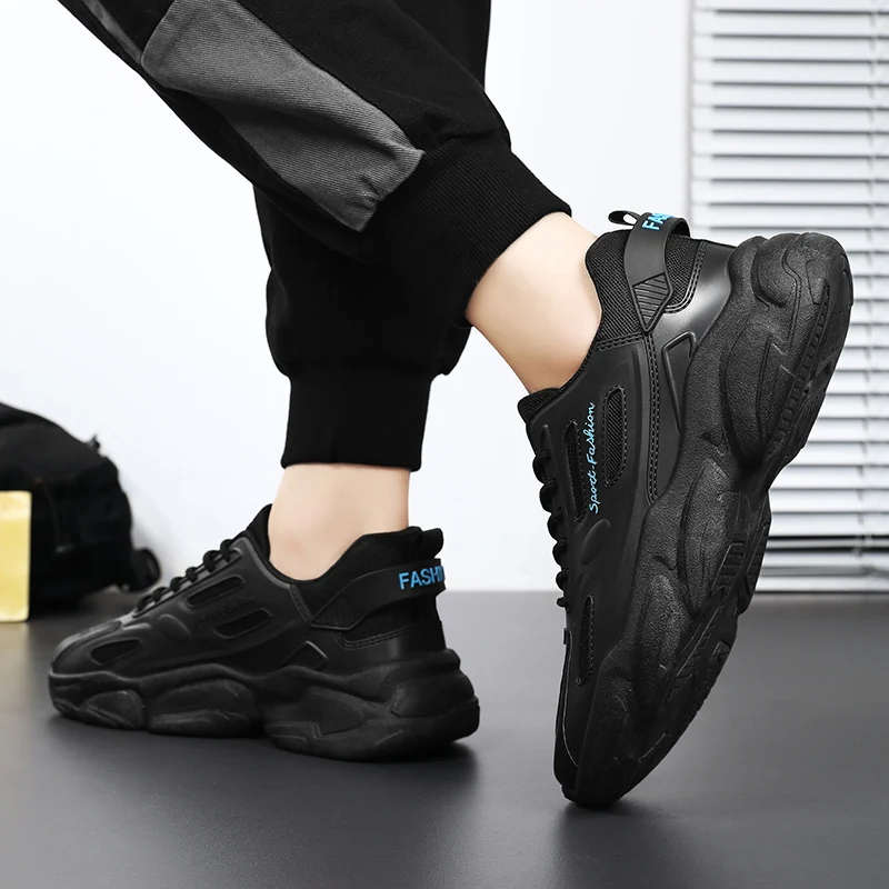 

Мужская спортивная обувь, двухцветная толстая подошва, высокий каблук, плоский носок, шнуровка, большой размер, уличные модные кроссовки с эластичным отскоком