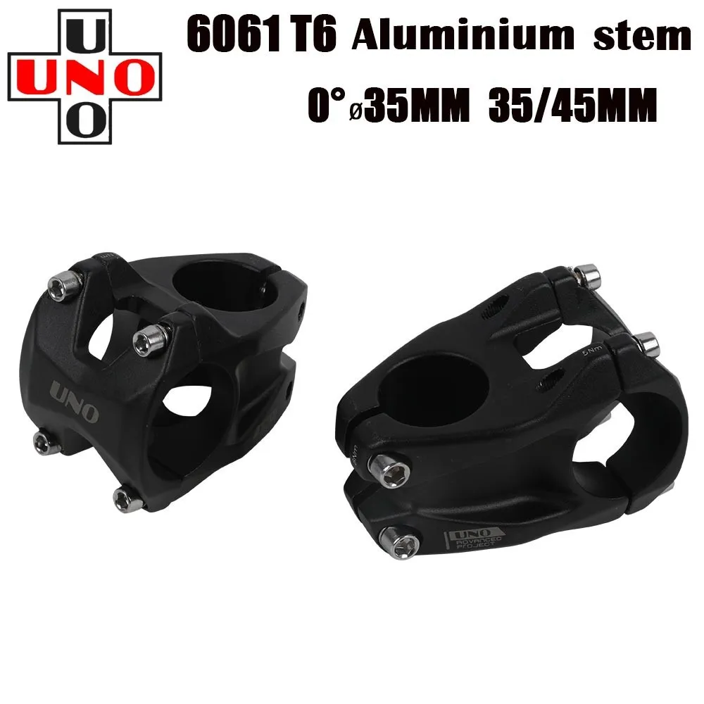 UNO MTB Mountain Bike Stem, barra curta Riser, extensor de guidão de alta resistência, braçadeira de 35mm, bicicleta 0 graus, 35mm, 45mm