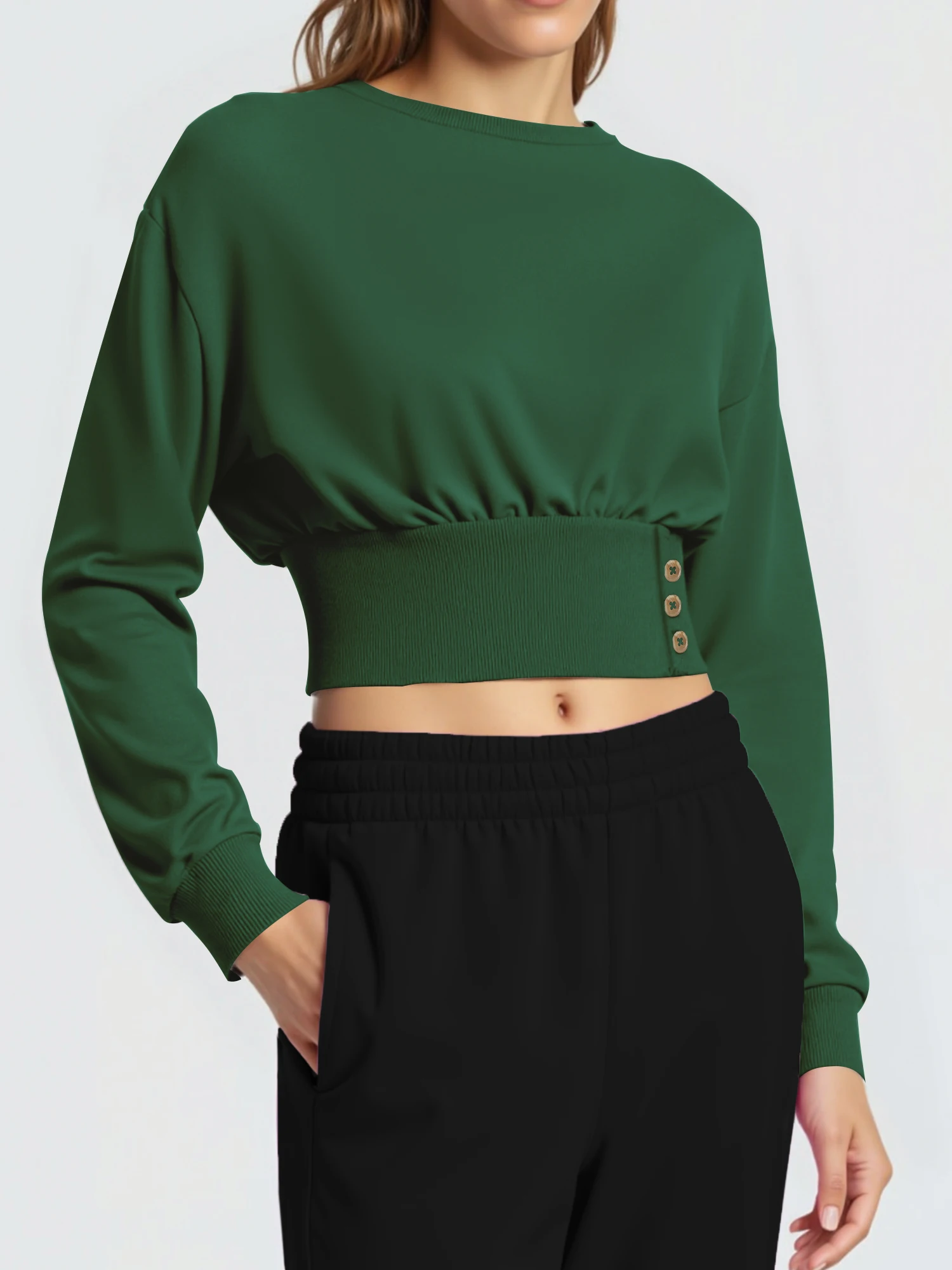 Sweat-shirt ample à épaules tombantes et taille définie, crop top à col rond pour un style streetwear décontracté millenium