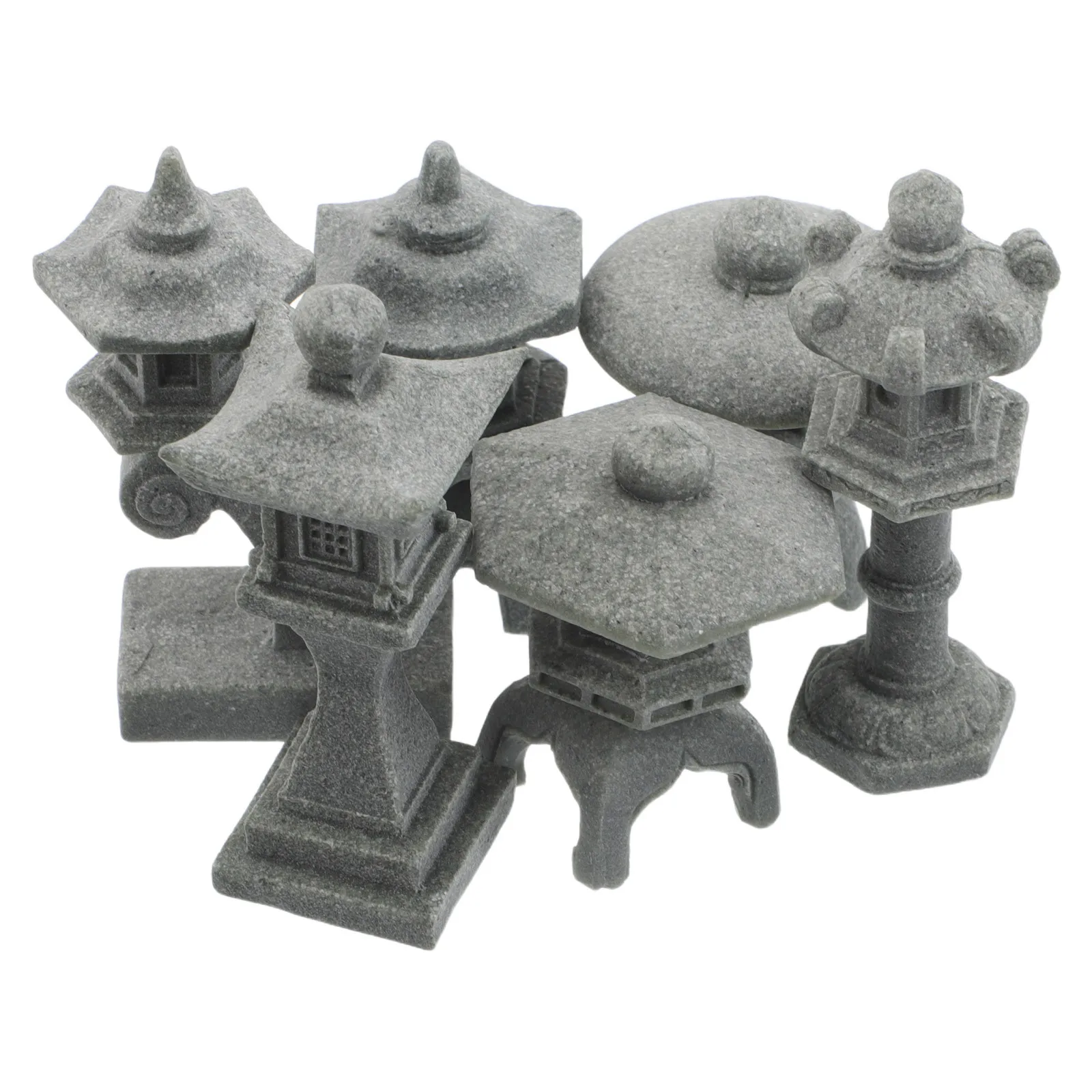 

6pcs Miniature Pagoda Statues Water Tank Decorations Chinese Japanese Style Lantern Figurines Aquarium Zen Garden Ornament Micro
