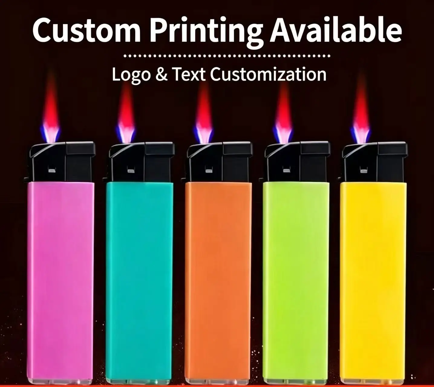 Open flame, wind-resistant, and attractive in appearance Lighters can be custom-made with printed logos.