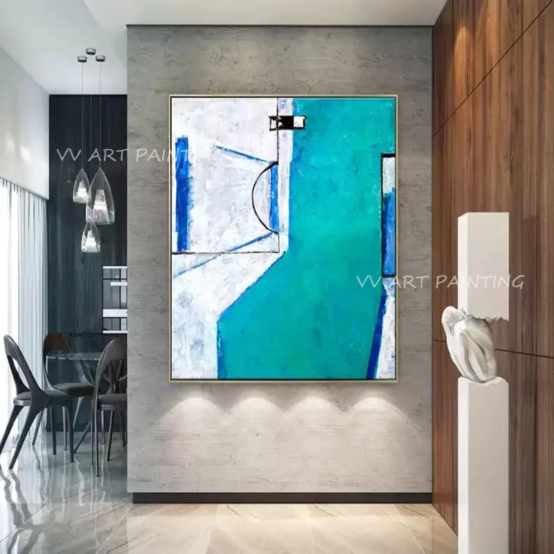 

100% Handmade large size picture thick grey blue landscape abstract Oil Painting Wall Picture Artwork Decoration