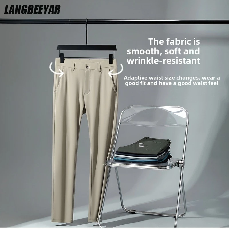 

Top Grade Ice Silk Fabric New Brand Casual Fashion Business Korean Style Long Pants Men Classic Office Trousers Men's Clothing