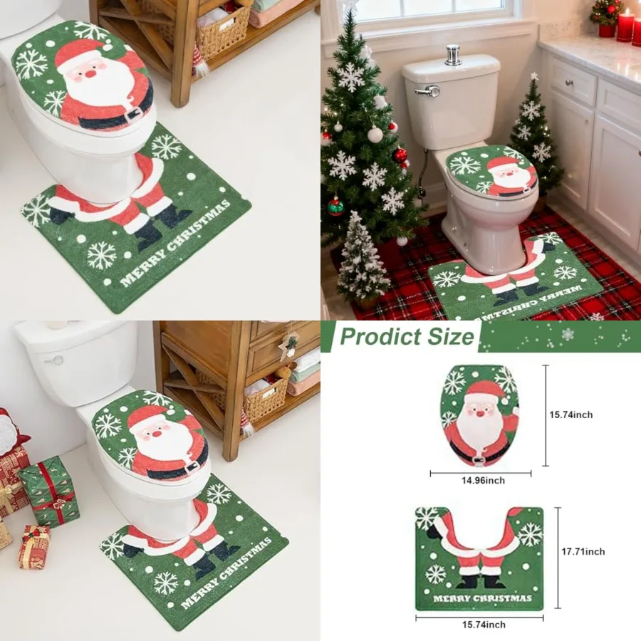 

2 шт. рождественские коврики для ванной комнаты с рождественским чехлом на сиденье унитаза Нескользящий коврик для унитаза Коврик для ванной комнаты U-образный дизайн Крытый домашний декор