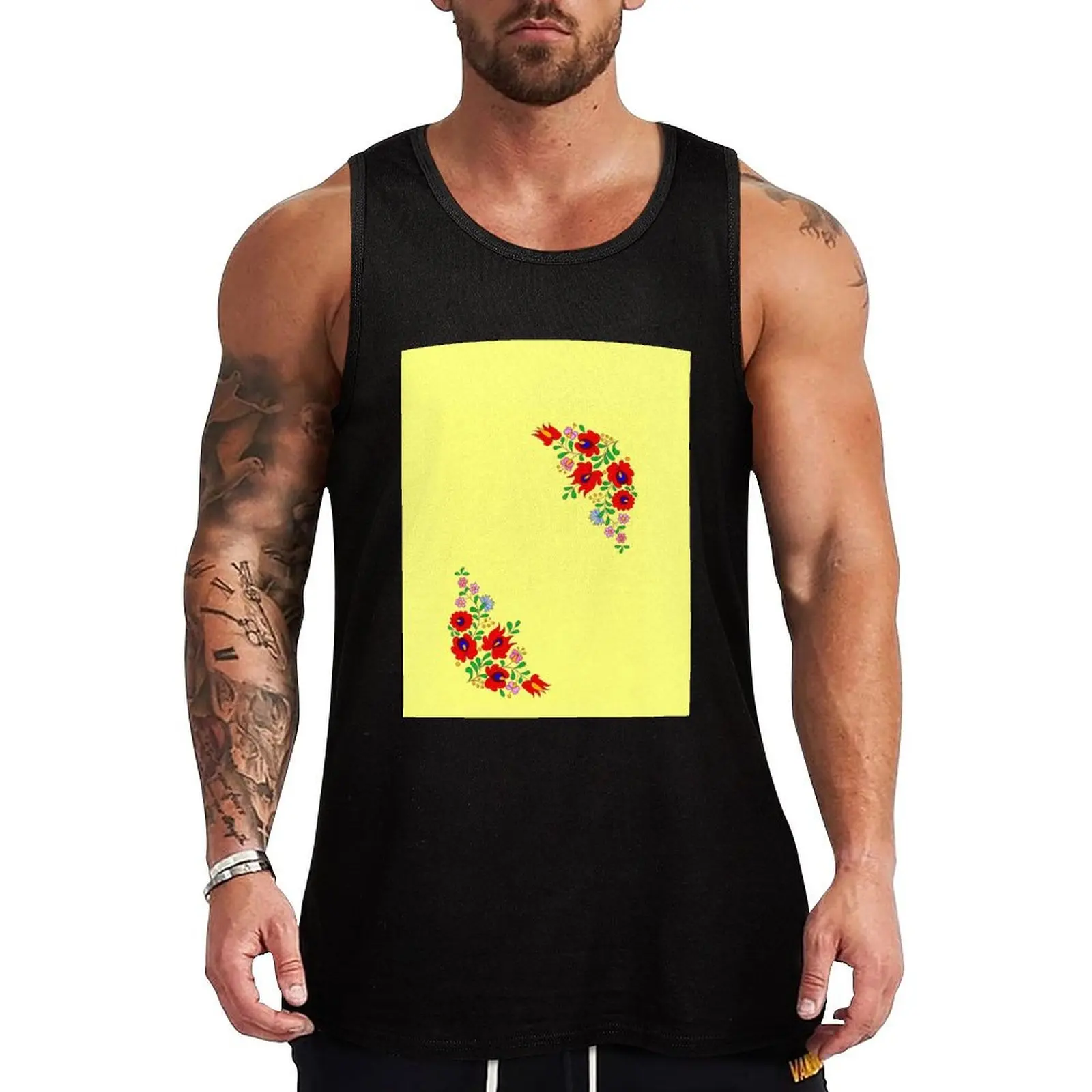 Colorful hungarian artwork from Kalocsa Tank Top T-shirt for fitness vest for men gym clothes man Working vest