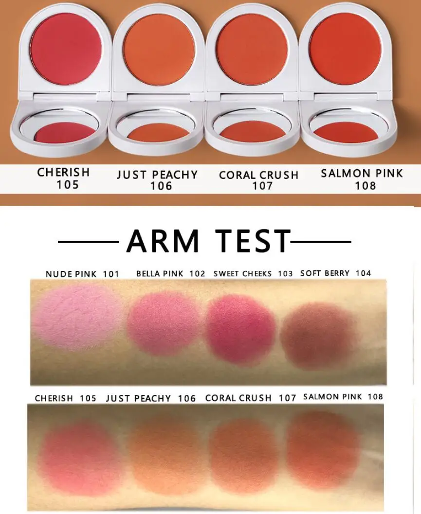 Make-up-Rouge, individuelles Logo, nährende Gesichts-Wangenkontur, Pfirsich-Rouge-Palette, Damen, matt, gepresstes Puder, Kosmetik, Großpackung, 5 Stück