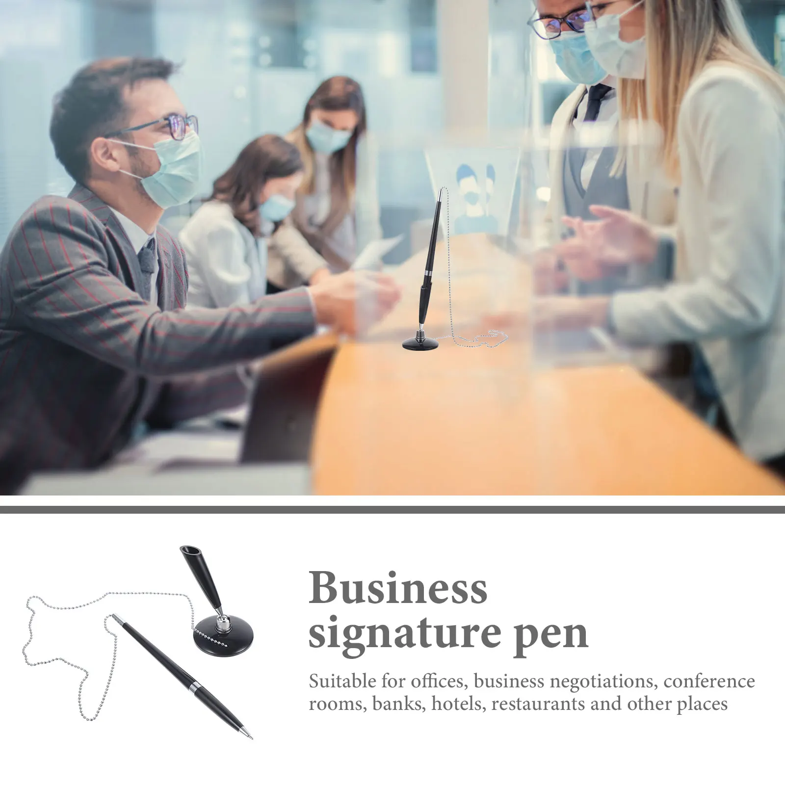 

2Pcs Desk Fixed Pens with Chain Business Signature Ballpoint Pen Vertical Standing Design Smooth Writing Pen Professional Office