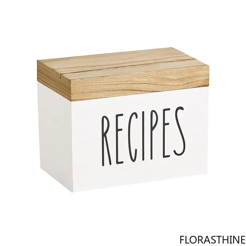 AB66-Recipe Card Holder Box Set-Wooden Recipe Box Organizer with Lid and Slots to Write in Own Your Recipes