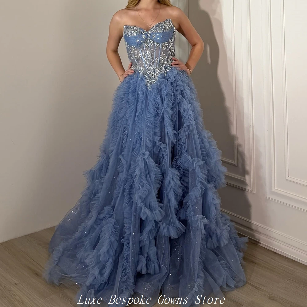

Women's Mermaid Evening Dresses Floor-length Strapless Sleeveless Prom Dresses Fashion Sequined Ruched Draped Customized Gowns