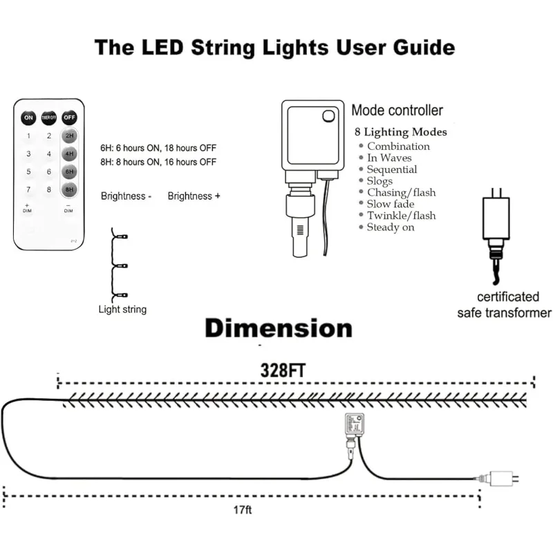 Dazzle Bright Outdoor Christmas String Lights, 1000 LED 328 FT Plug in Fairy Light with Remote Control 8 Modes & Timer