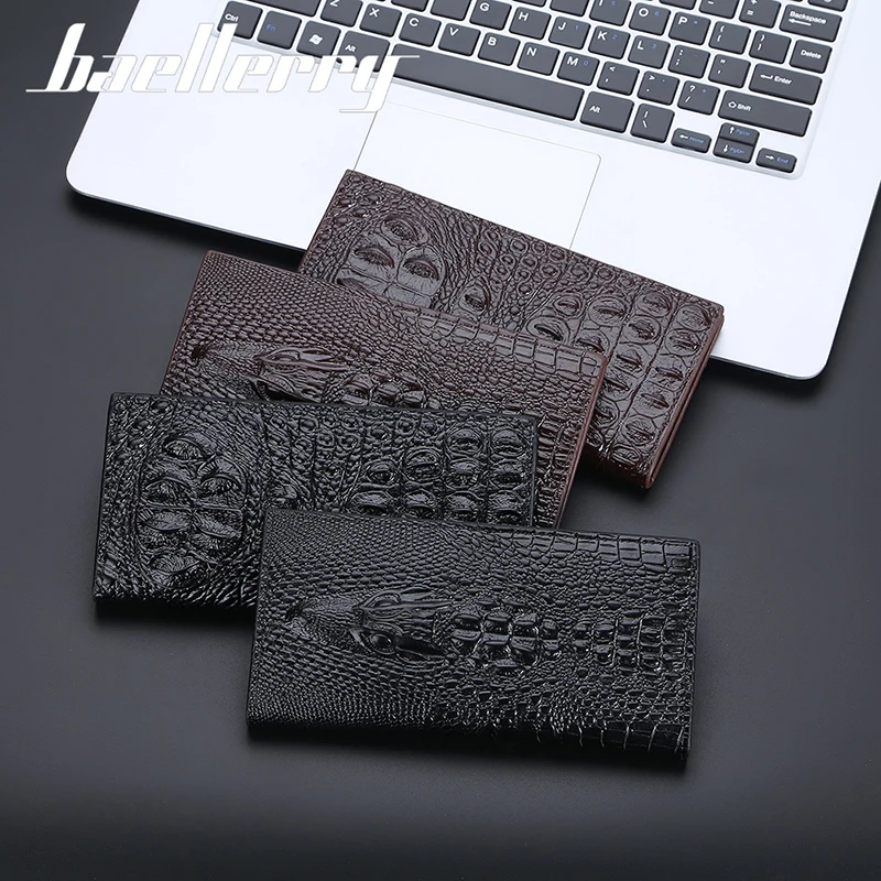 Baellerry New Men Long Wallets Crocodile Pattern Brand Card Holder Men\'s Clutch Wallet Zipper Coin Pocket Luxury Male Purse