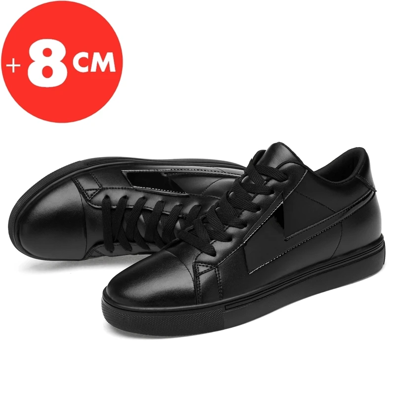 Zapatillas de deporte de cuero genuino para hombre, zapatos de elevación casuales, aumento de altura, plantilla de elevación de 8CM, deportes