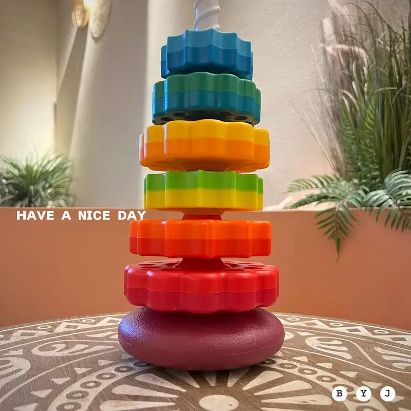 Baby impilabile torri Rainbow Tower Toy SpinningStacking Toy Montessori Educational Cognition Toys