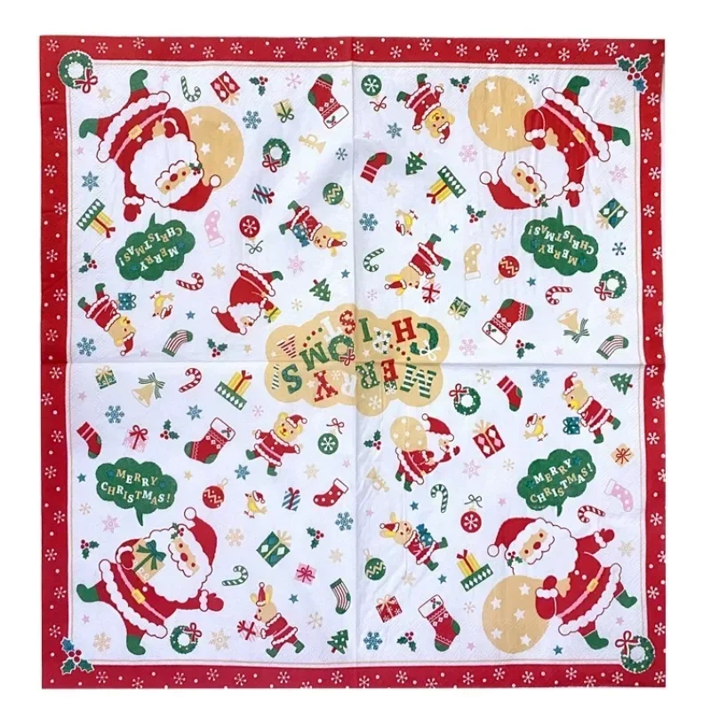 

10/20pcs 33cm Christmas Napkins White Beard Placemat Paper Colorful Printed Napkins Christmas Holiday Paper Printed Mouth Cloths