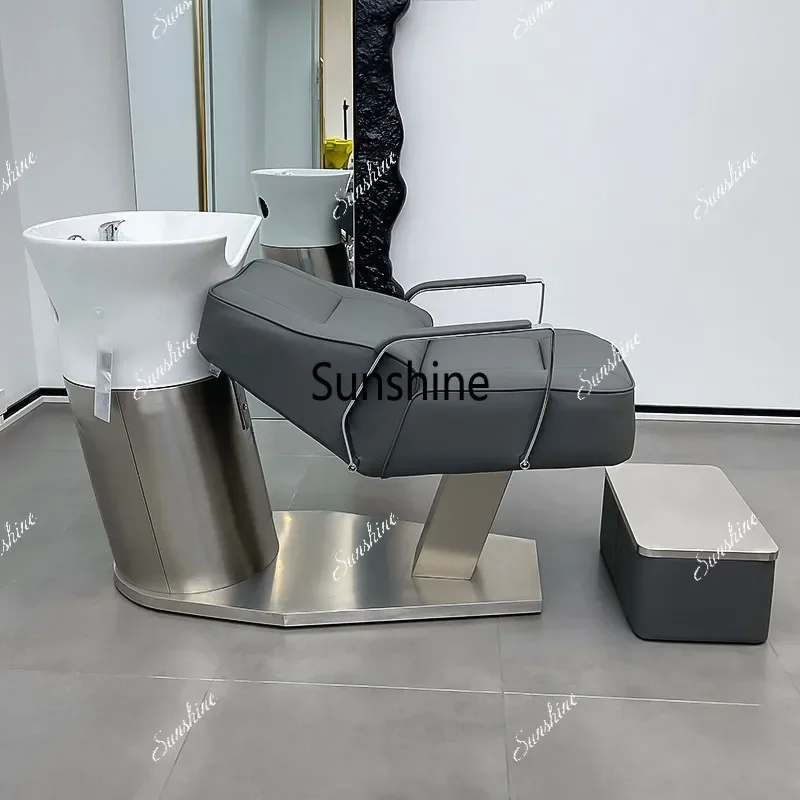 Hair Salon Ceramic Basin Hair Bed Hair Salon Stainless Steel Semi-Reclining Flush BedTJ