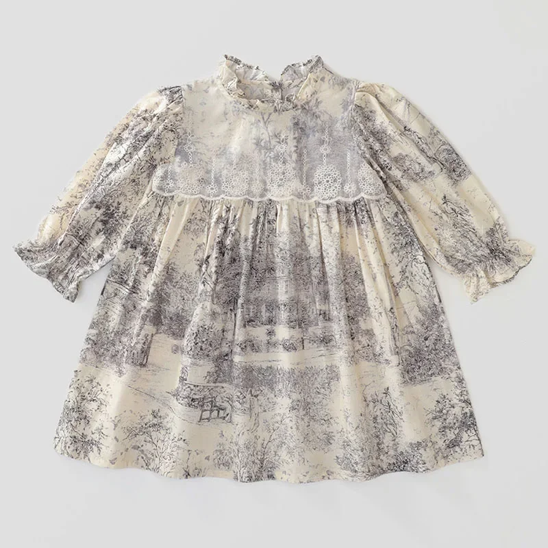 

Spring Autumn Girls Dresses Fashion Chinese Style Lace Cotton Long Sleeve Princess Birthday Dress Boutique Kids Clothing B042