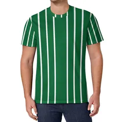 Green And White Striped T Shirt Vertical Lines Print Hip Hop T-Shirts Short Sleeve Custom Tops Kawaii Oversized Top Tees