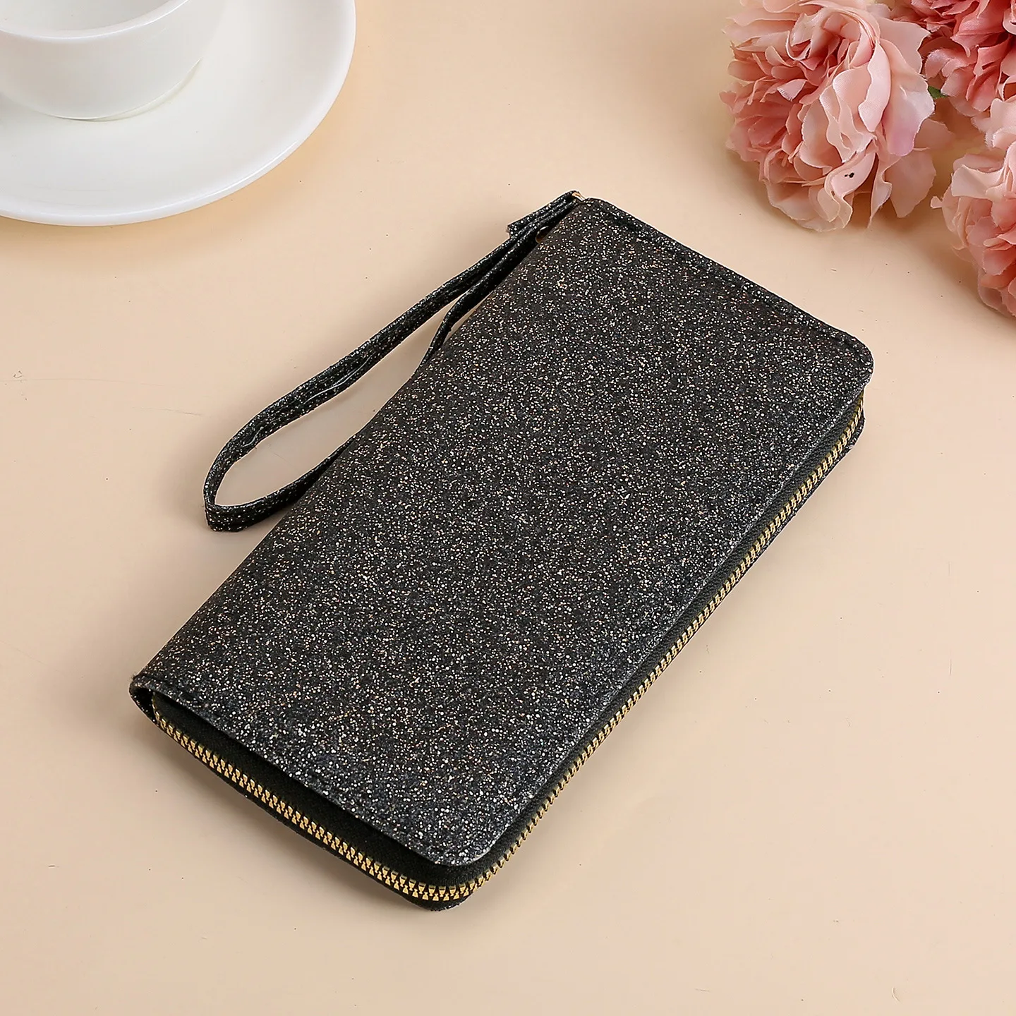 New Fashion Shiny Long Zipper Wallet for Women Glitter Bead Handbag Trendy Women's Multi-card Slot Clutch Bag Female Coin Purse