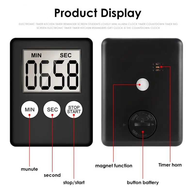 Kitchen Timer Electronic LCD Digital Screen Cooking Baking Clock Alarm Count Up Countdown Stopwatch Clocks Kitchen Gadget Tool