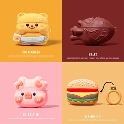 Cute Bear Hamburger Earphone Case for AirPods 4 Cover 2024 Wireless Headphone Silicione Cover for AirPods Pro 2 Charging Box