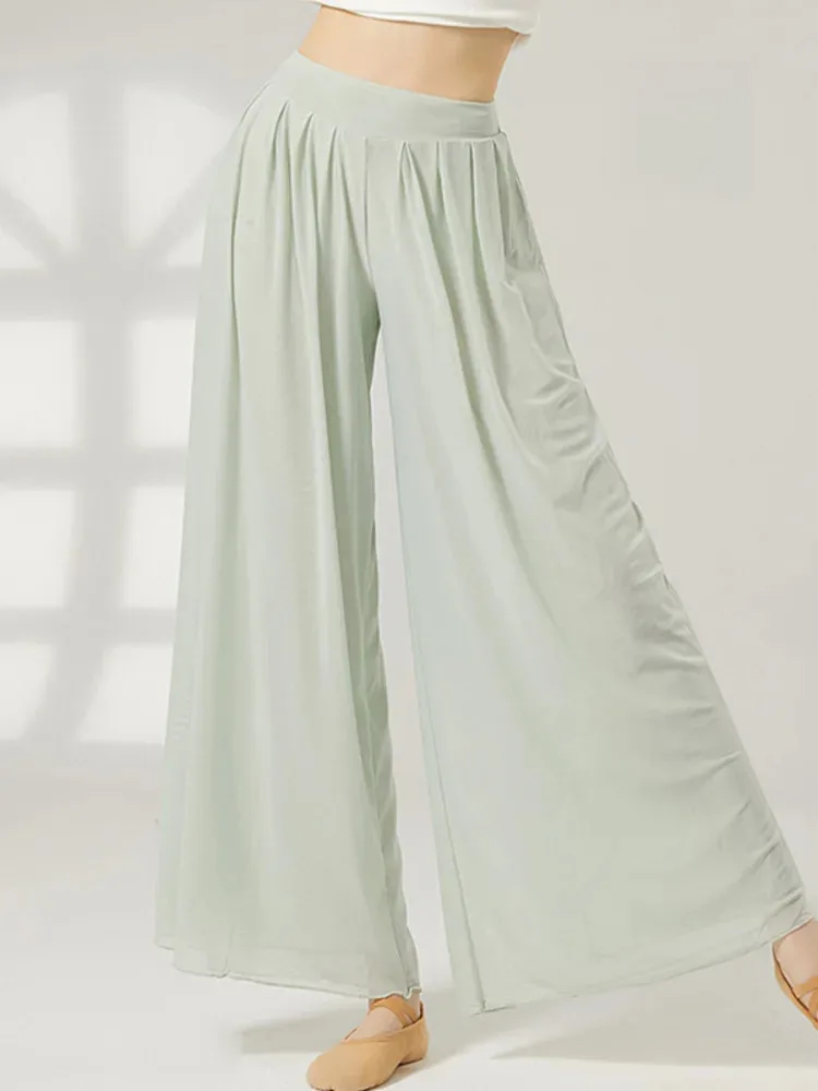 

Однотонные сетчатые накладные брюки с высокой талией и широкими штанинами для женщин — струящиеся брюки для современных сценических шоу