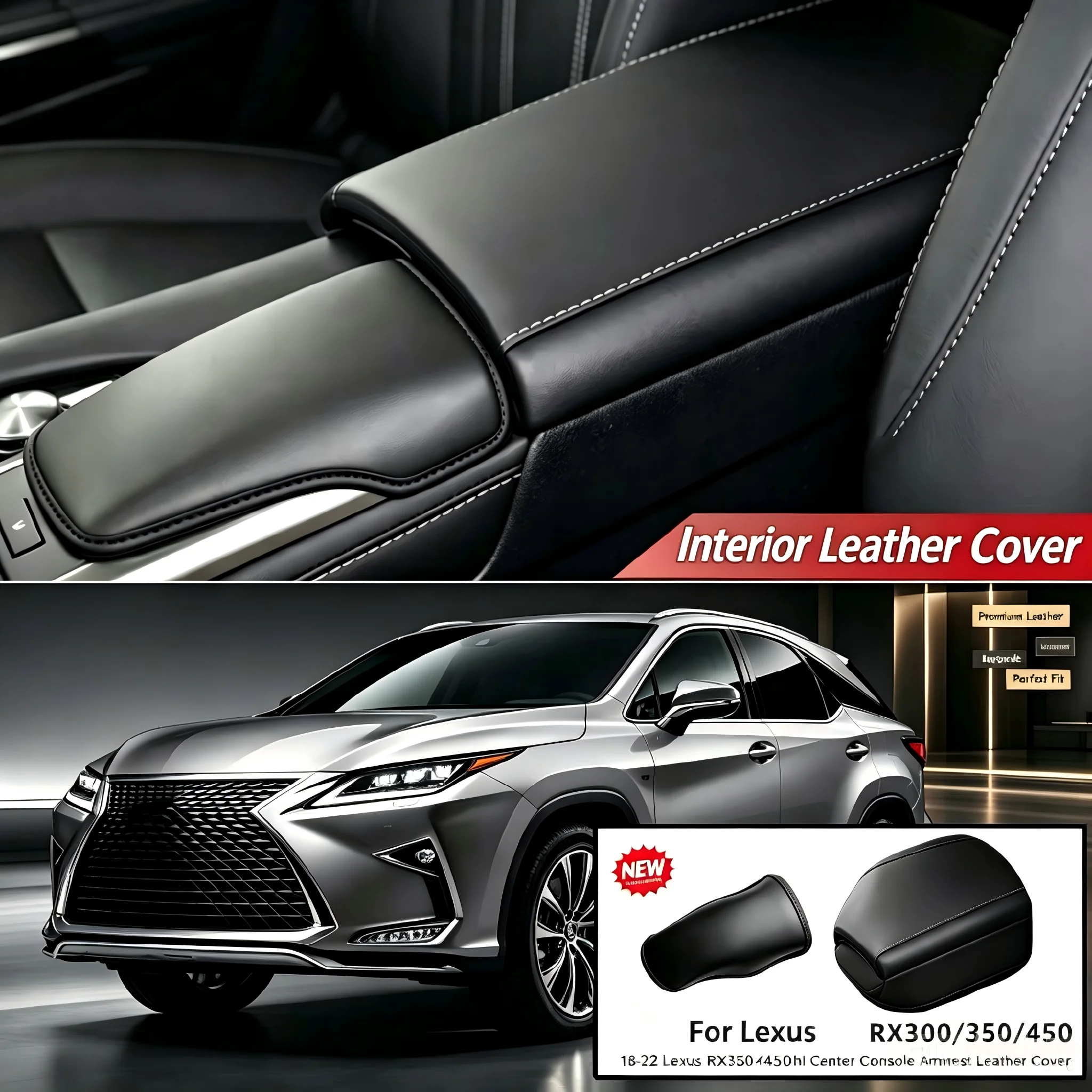 Leather Center Console Armrest Box Protector Cover No Disassembly Auto Accessories For LEXUS RX350 RX450hL 2016-2022