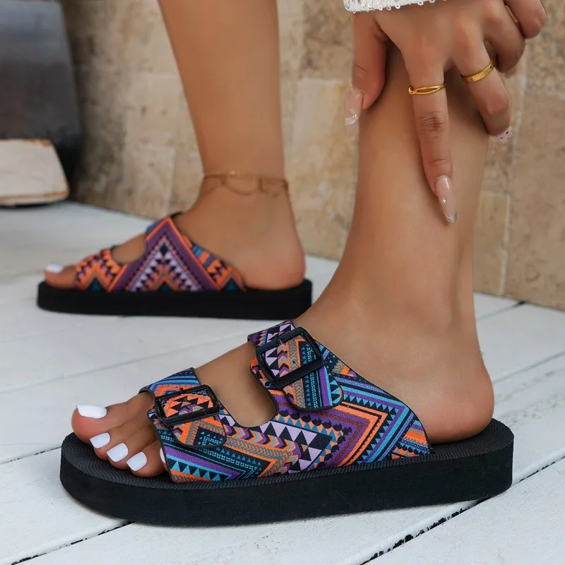 2024 Hot Sale Shoes for Women Open Toe Women's Slippers Summer Rome Mixed Colors Outdoor Casual Beach Flat Large Size Slippers