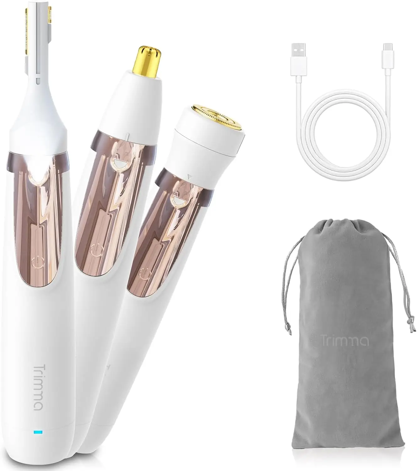 

3-in-1 Rechargeable Nose & Facial Hair Trimmer for Women with LED Light
