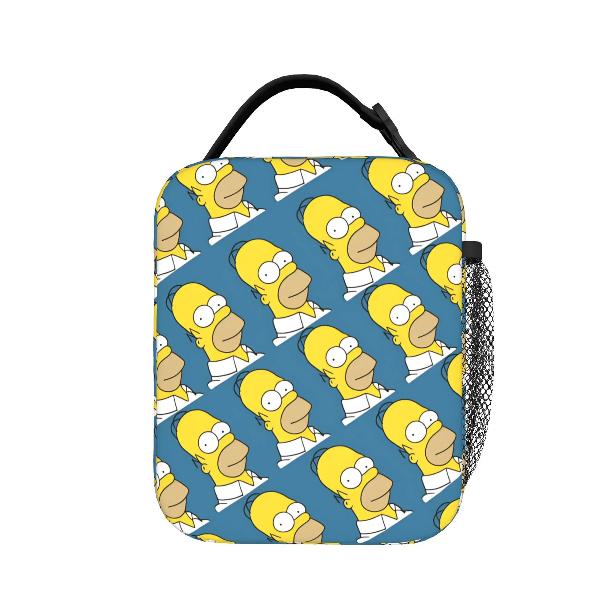 S-Simpsons Homer Face Pattern Lunch Bag  Cute Lunch Box For Adult School Portable Zipper Cooler Bag Oxford Custom Tote Food Bags