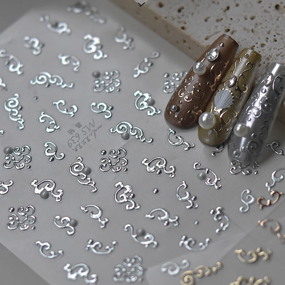 

Hot Stamping Vintage Totem Patterns Nail Art Stickers with Pearls 5D Chinese Style Self Adhesive Decoration Manicure Decal DIY