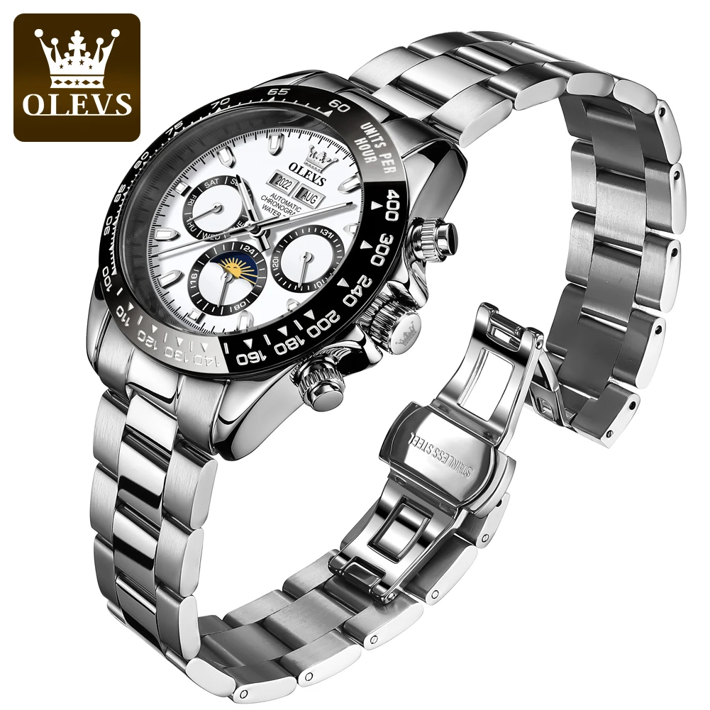 OLEVS 6654 Automatic Mechanical Men\'s Watches Moon Phase Chronograph Sports Watch Top Brand Luxury Classic Waterproof Watches