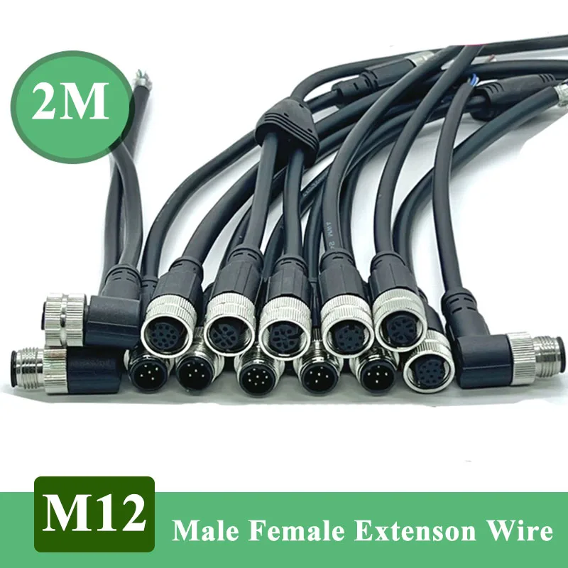 

2M M12 Dual Head Connector Sensor Connection Wire Elbow 3 4 5 6 8 12 Pin Aviation Plug Male to Female to Female Extension Line