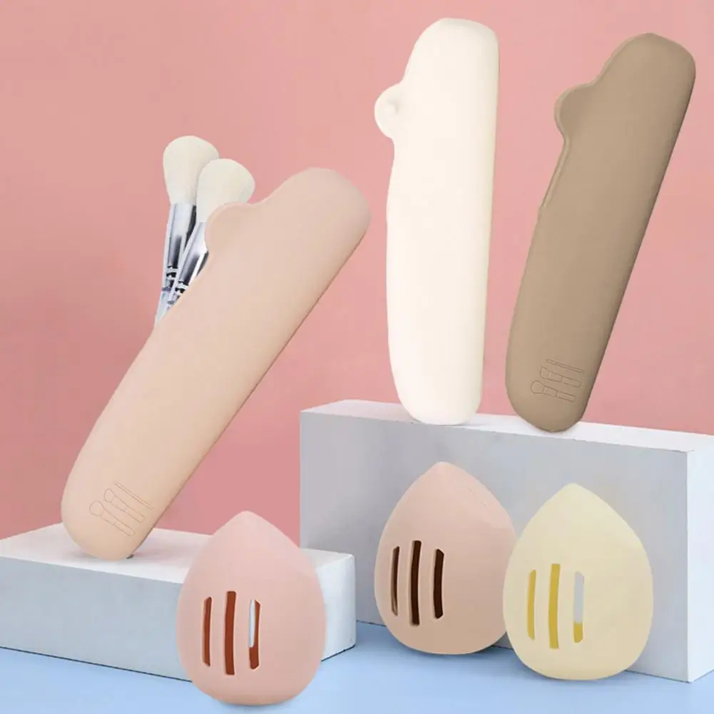Silicone Makeup Brush Bag Travel Makeup Brush Holder Silicone Sponge Case Dustproof Beauty Egg Organizer Pouch for Travel