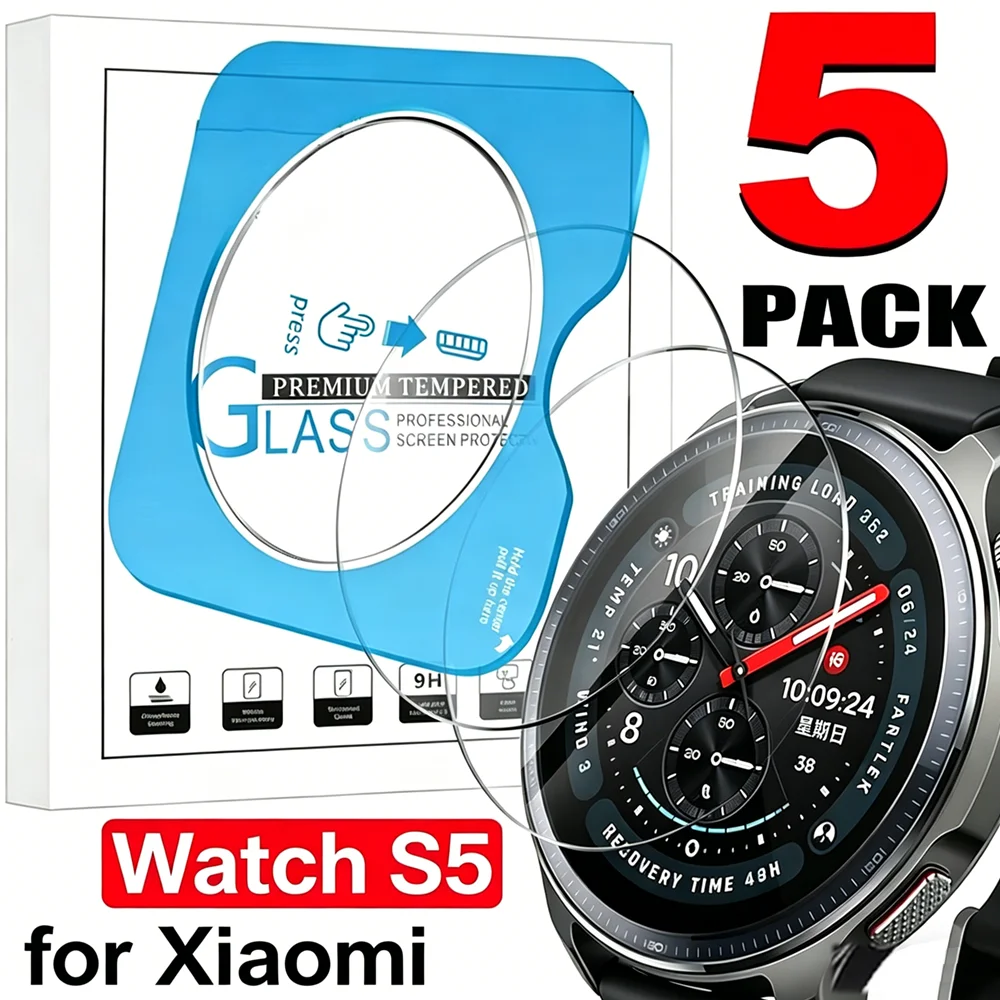 

5-1Pcs Easy To Install Ultra-HD Tempered Glass for Xiaomi Watch S5 Full Coverage Screen Protector Anti-scratch Protective Film