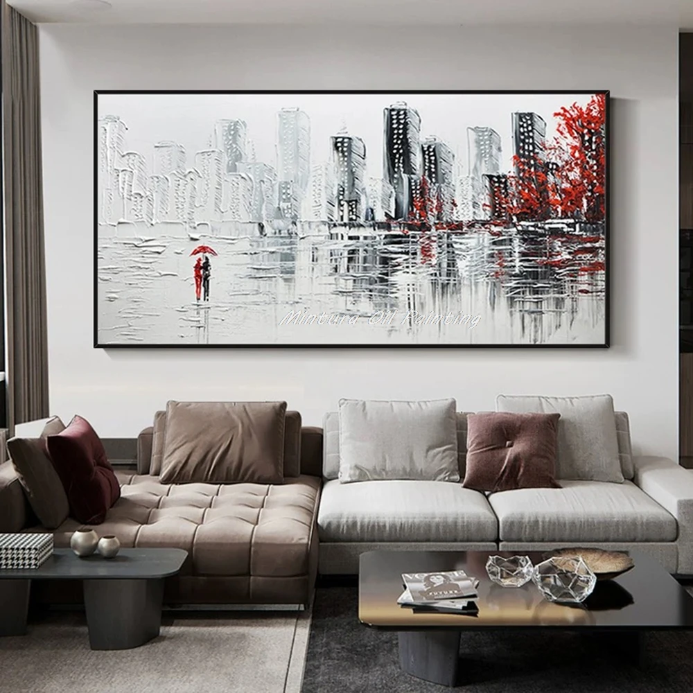 

Mintura,Large Handmade Knife City Oil Painting On Canvas,Wall Art Picture,Architectural Landscape Posters,Modern Home Decoration