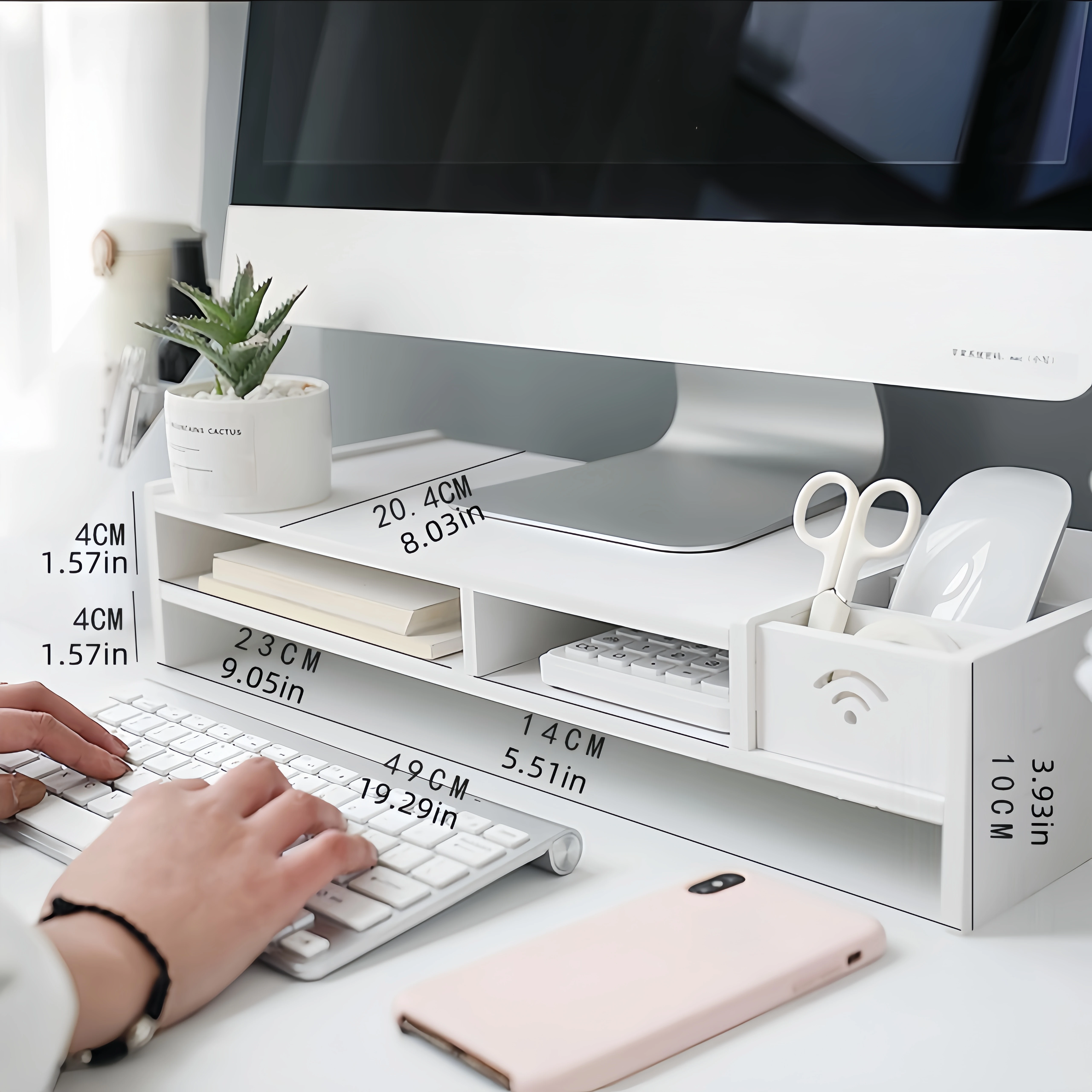 Desktop stand for computer monitor screen, height-adjustable stand for office and dormitory, computer height increaser, storage rack, storage box