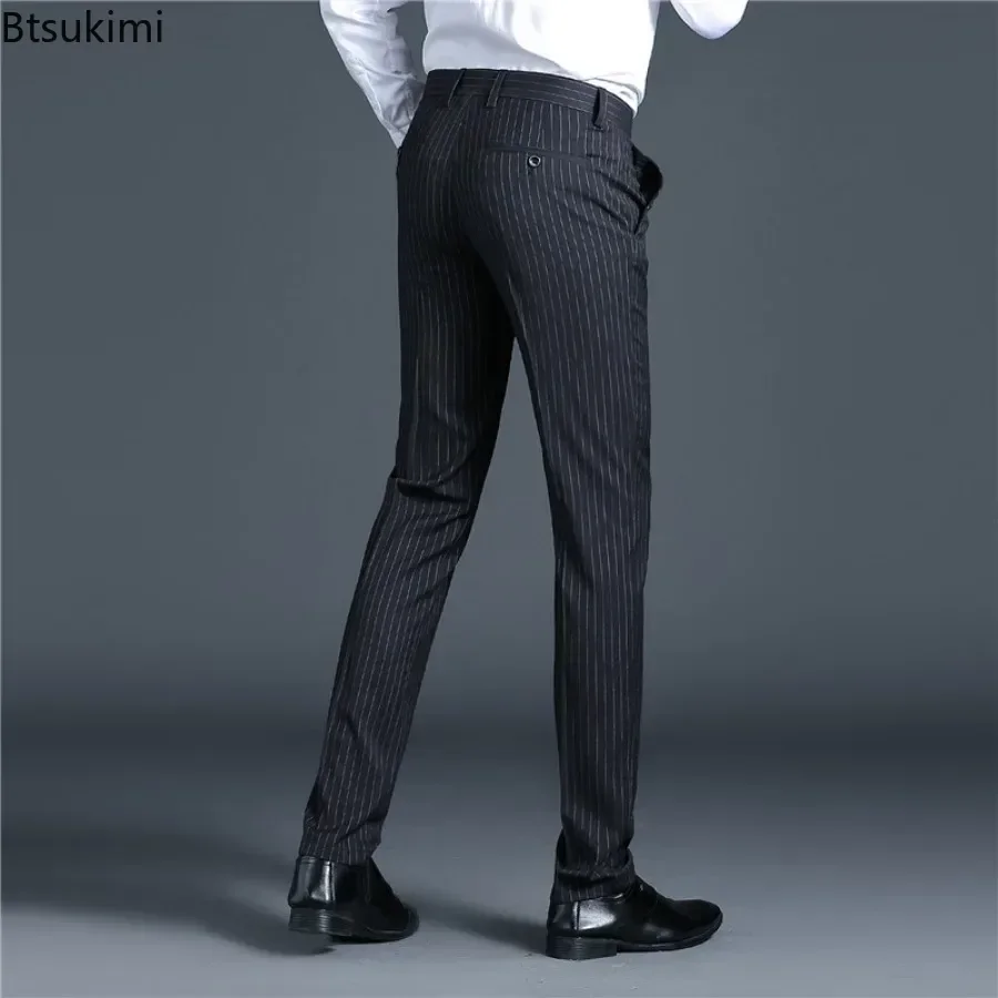 2024 New Men's Suit Pants Spring Autumn Fashion Thicker Business Casual Trousers Men Striped Slim Non-ironing Breath Suit Pants