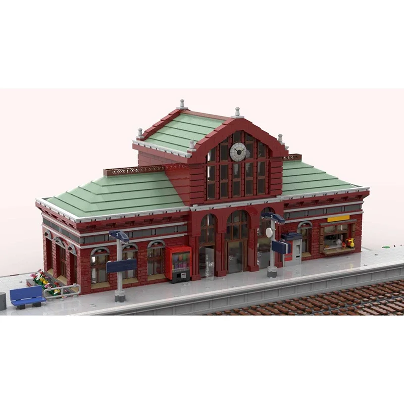 City Street View Moc Building Bricks Model Central Station Technology Modular Blocks Gift Christmas Toy DIY Assembly Holiday