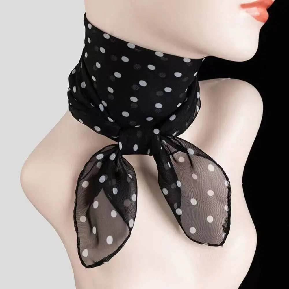 Summer Polka Dot Print Artificial Silk Scarf Thin Neck Warp Chiffon Soft Shawl Beach Sunscreen Square Women Neck Scarves image 3