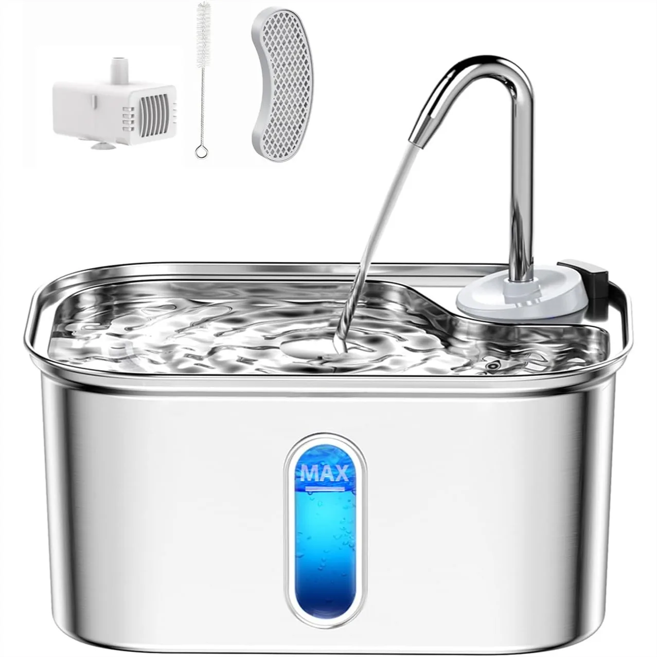 

Фонтан для воды для кошек из нержавеющей стали с 6-слойным фильтром, ультратихий (20 дБ) для домашних кошек, без BPA и долговечный