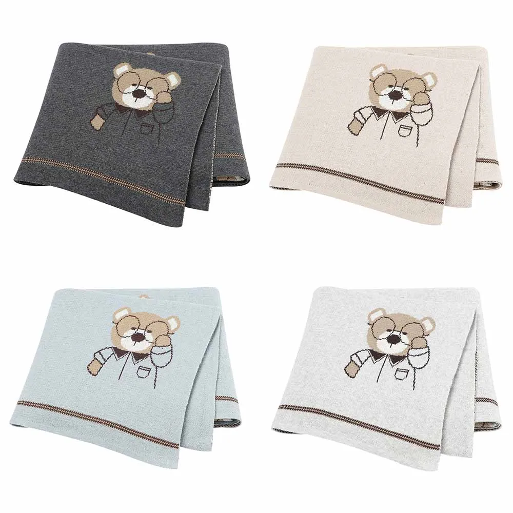 

Cute Bear Knitted Baby Blankets Soft Cotton Swaddle Wrap Quilt Cozy Newborn Infant Kids Boys Girls Throw Receiving Mat Cover