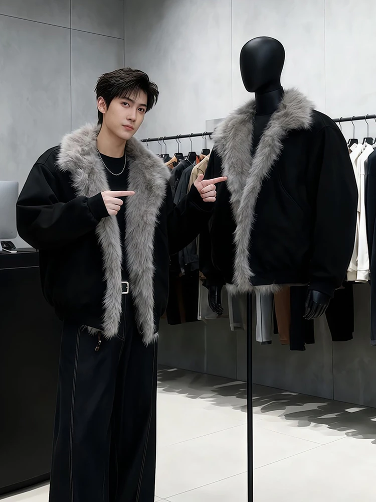 

Bla Winter Jaet Men's Cotton Coat with Fce Fur Collar Heat Insulation Parka Stand Fit Casual