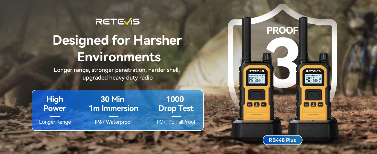 Retevis RB448Plus Walkie-Talkie UHF CB Robustes IP67-zertifiziertes 4W Hochleistungs-Funkgerät mit Ein-Tasten-Voreinstellung für Raue Umgebungen – Detail 1