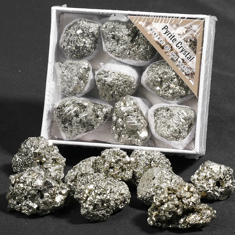 Natural Pyrite Cluster Gift Box Peru Mineral Fools Gold Rock Healing Properties Reiki Crystal Stone Collection Decoration