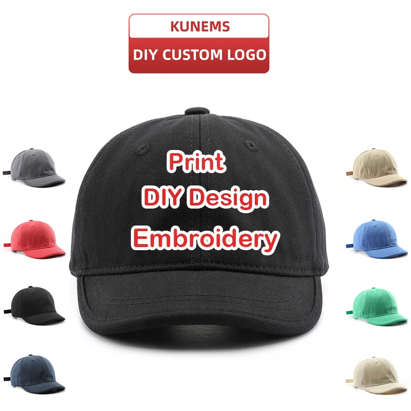 KUNEMS niestandardowe Logo DIY czapki modne krótkie rondo czapka bejsbolówka dla kobiet i mężczyzn projekt Sunhat Unisex sprzedaż hurtowa