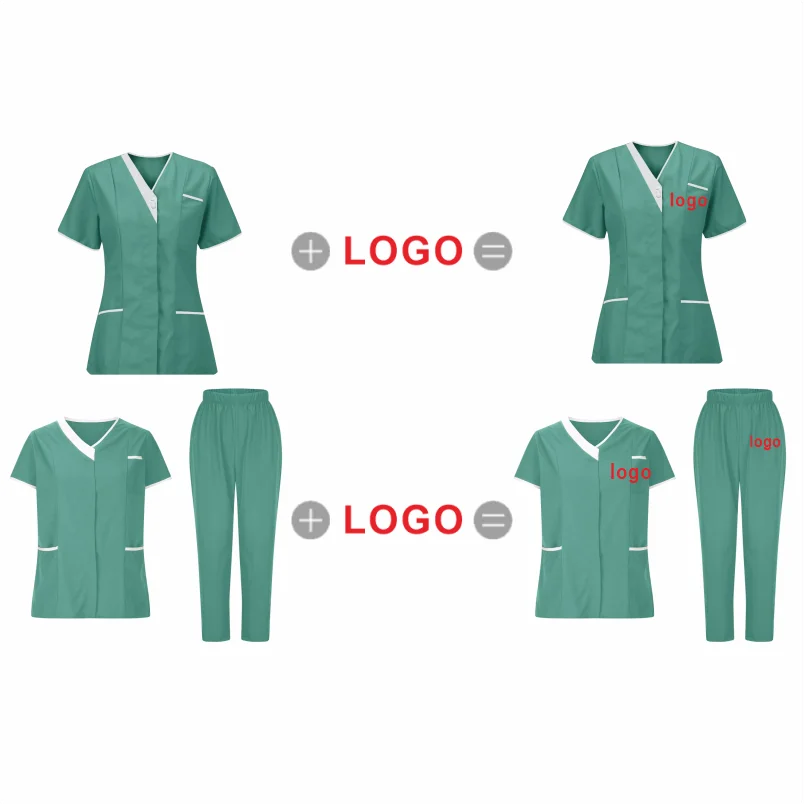 Uniforme de enfermera personalizado, ropa de trabajo clínica, Top de manga corta, ropa de médico, blusa médica de Color sólido, Túnica, Top