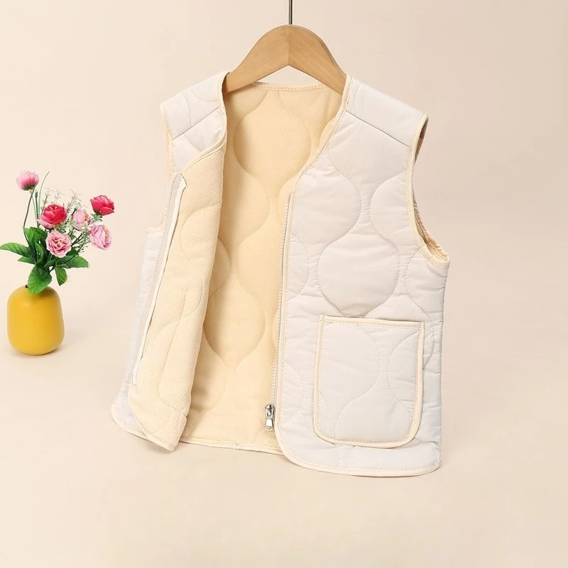 Kids Autumn Winter Quilted Down Wool Vest Unisex Inner Outer Layer Quilted Cape for Boys Girls Teens